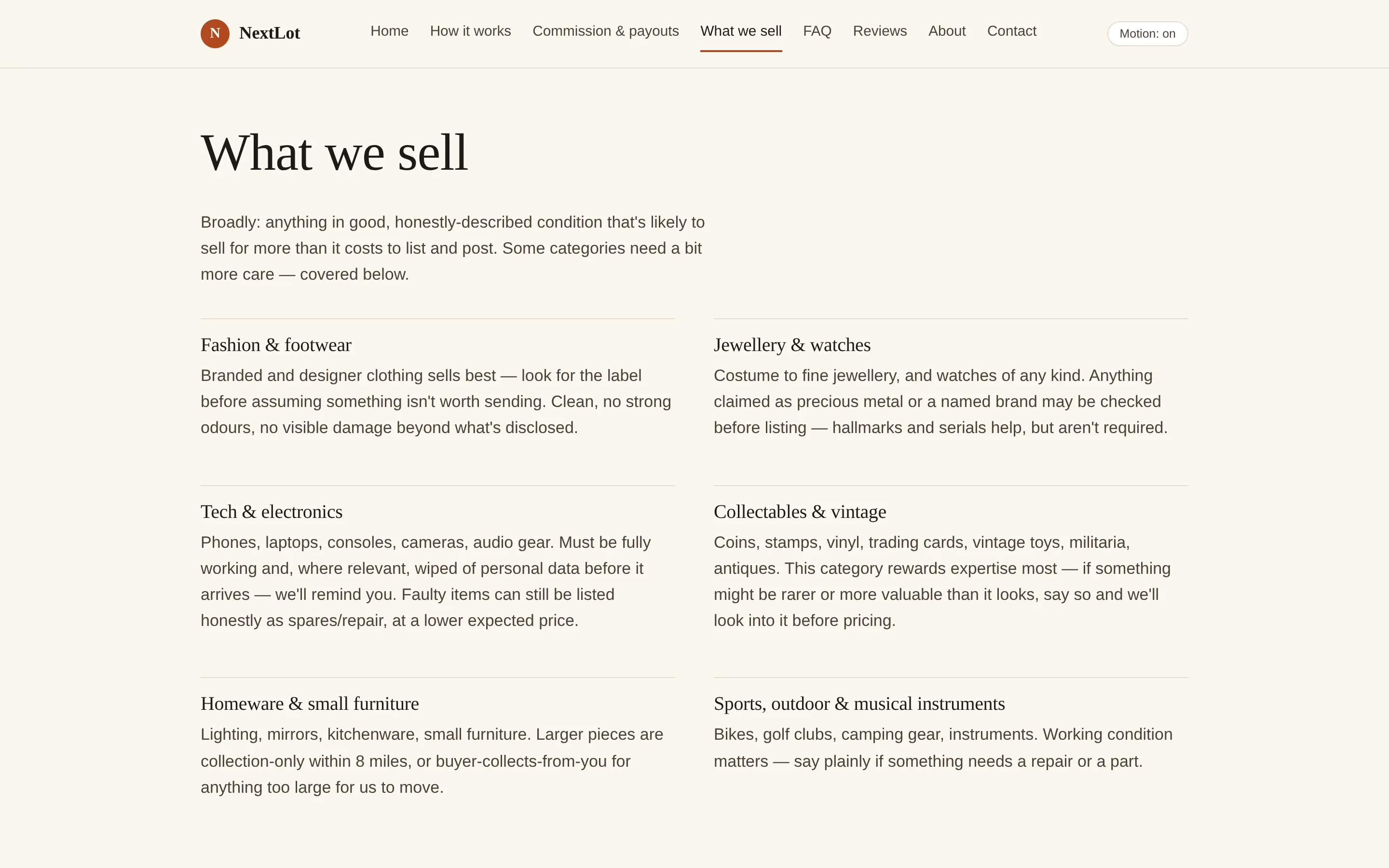 NextLot: What's accepted and what isn't, stated as plainly as the prices.